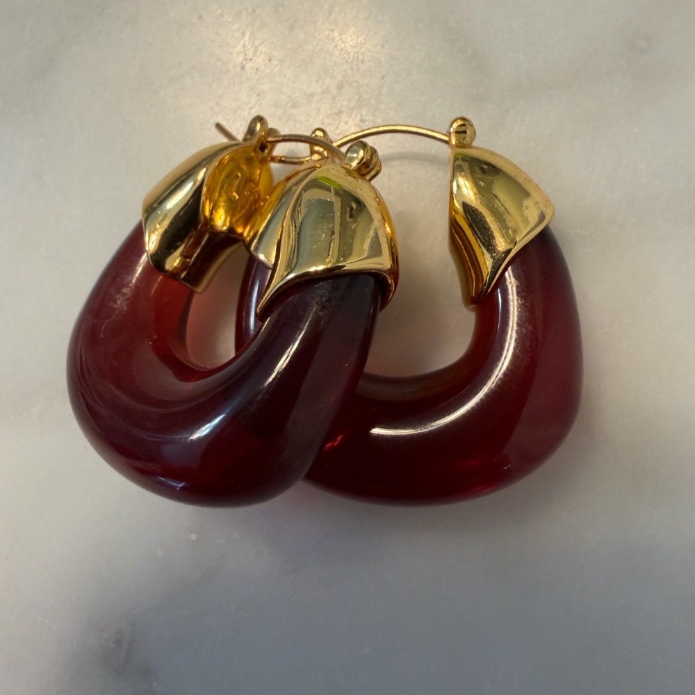 Elegant Gold and Rich Red Hoop Earrings